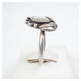 Native American MOP Sterling Silver Ring with Cabochon Stone - Size 6.5