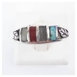 Multigemstone Sterling Silver Ring with Leaf Accent - Size 10.75