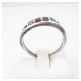Multigemstone Sterling Silver Ring with Leaf Accent - Size 10.75