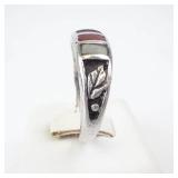 Multigemstone Sterling Silver Ring with Leaf Accent - Size 10.75