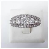 3 Row CZ Sterling Silver Ring Size 7 - 925 IBB Hallmarked
