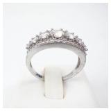 3 Row CZ Sterling Silver Ring Size 7 - 925 IBB Hallmarked