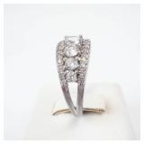3 Row CZ Sterling Silver Ring Size 7 - 925 IBB Hallmarked