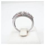 3 Row CZ Sterling Silver Ring Size 7 - 925 IBB Hallmarked