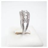 3 Row CZ Sterling Silver Ring Size 7 - 925 IBB Hallmarked