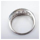 3 Row CZ Sterling Silver Ring Size 7 - 925 IBB Hallmarked