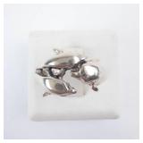 Sterling Silver Three Dolphin Swirl Ring - Size 6.5