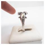 Sterling Silver Three Dolphin Swirl Ring - Size 6.5