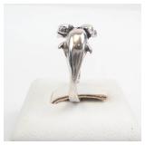 Sterling Silver Three Dolphin Swirl Ring - Size 6.5