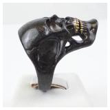 Large Skull Ring with Gold Tone Teeth - Base Metal, Size 13