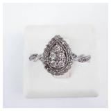 REEDS Sterling Silver Halo Ring - 1/4 CTW Pear Diamond Promise Ring, Size 7