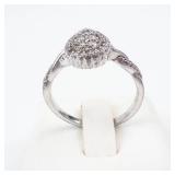 REEDS Sterling Silver Halo Ring - 1/4 CTW Pear Diamond Promise Ring, Size 7