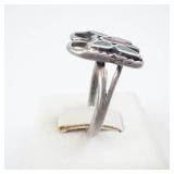 Navajo Turquoise and Coral Inlay Butterfly Ring in Sterling Silver - Size 7.5