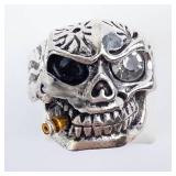 Skull Ring with Gem Eyes - Base Metal, Bullet Accent