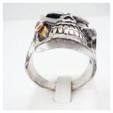 Skull Ring with Gem Eyes - Base Metal, Bullet Accent