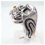 Skull Ring with Gem Eyes - Base Metal, Bullet Accent