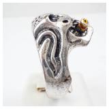 Skull Ring with Gem Eyes - Base Metal, Bullet Accent