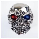 Gothic Skull Ring with Created Sapphire and Ruby Eyes - Size 15