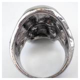 Gothic Skull Ring with Created Sapphire and Ruby Eyes - Size 15