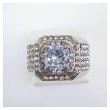 CZ & Rhinestone Silver Tone Cocktail Ring - Size 13