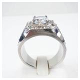 CZ & Rhinestone Silver Tone Cocktail Ring - Size 13