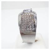 CZ & Rhinestone Silver Tone Cocktail Ring - Size 13