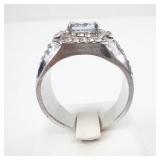 CZ & Rhinestone Silver Tone Cocktail Ring - Size 13
