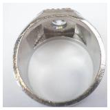 CZ & Rhinestone Silver Tone Cocktail Ring - Size 13