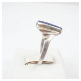 Sterling Silver Lapis Ring Size 7 - Oval Cabochon Bezel Setting