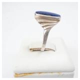 Sterling Silver Lapis Ring Size 7 - Oval Cabochon Bezel Setting