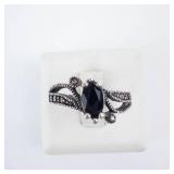 Sterling Silver Black Onyx & Marcasite Ring - Size Five