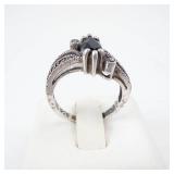 Sterling Silver Black Onyx & Marcasite Ring - Size Five