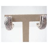 Vintage Sterling Silver Textured Woven Pattern Pierced Earrings (Lot of 2)