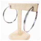 Sterling Silver Hoops (925) - Hammered Large Hoop Earrings