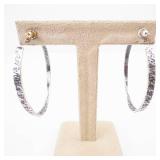 Sterling Silver Hoops (925) - Hammered Large Hoop Earrings