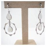 Sterling Silver Quartz Drop Earrings - Teardrop Top and Circular Bead Hoop