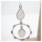 Sterling Silver Quartz Drop Earrings - Teardrop Top and Circular Bead Hoop