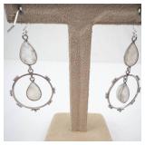 Sterling Silver Quartz Drop Earrings - Teardrop Top and Circular Bead Hoop