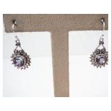 Mystic Topaz Sterling Silver Drop Earrings - Sunburst Halo - 925