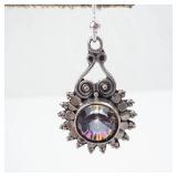 Mystic Topaz Sterling Silver Drop Earrings - Sunburst Halo - 925