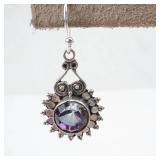 Mystic Topaz Sterling Silver Drop Earrings - Sunburst Halo - 925