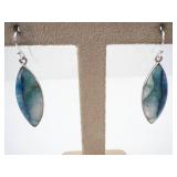 Blue Quartz Drop Earrings - Navette-Shaped Teardrop with Silver-Tone Bezel