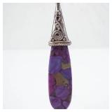 Purple Mojave Turquoise Teardrop Dangle Earrings with Silver Caps