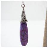 Purple Mojave Turquoise Teardrop Dangle Earrings with Silver Caps