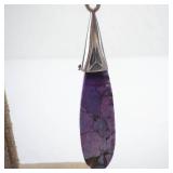 Purple Mojave Turquoise Teardrop Dangle Earrings with Silver Caps