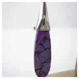 Purple Mojave Turquoise Teardrop Dangle Earrings with Silver Caps