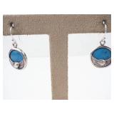 Blue Seashell Sterling Silver Earrings with Turquoise Cabochon and Shell Accent