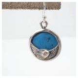 Blue Seashell Sterling Silver Earrings with Turquoise Cabochon and Shell Accent