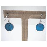 Blue Seashell Sterling Silver Earrings with Turquoise Cabochon and Shell Accent