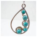 Turquoise Style Cabochon Teardrop Earrings in Silver - Dangle Style